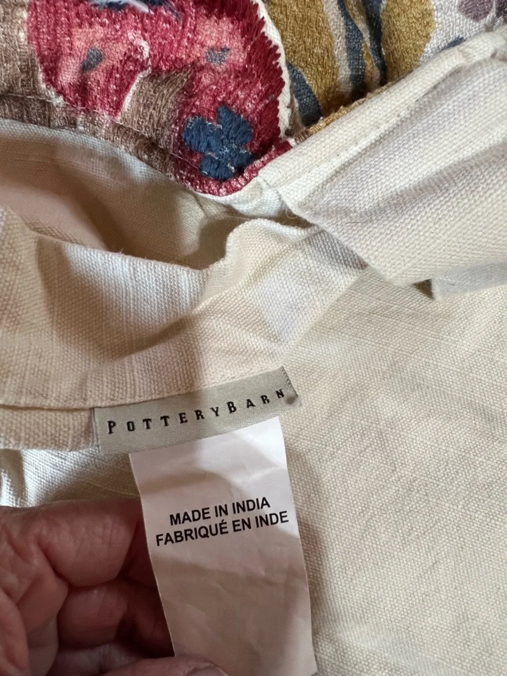 Pottery Barn Embroidered Boho Pillow Cover in Cream, Red, Green & Mustard